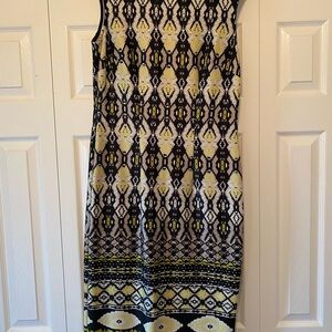 SL Fashions Black and Yellow Geometric Midi Dress